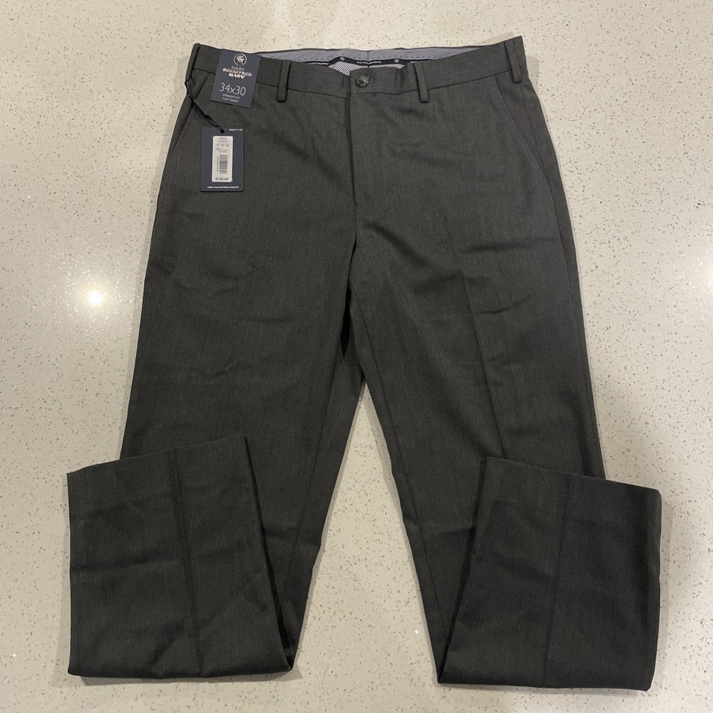 hart schaffner marx slacks straight fit flat front Gray 34/30 NWT